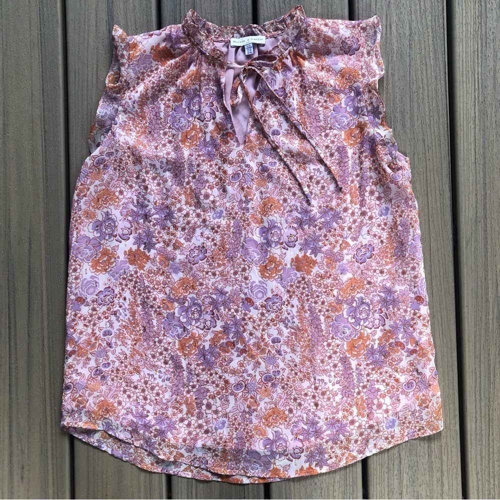 Maison d’Amelie Paris Floral Sleeveless Blouse with Ruffle Accents Size M